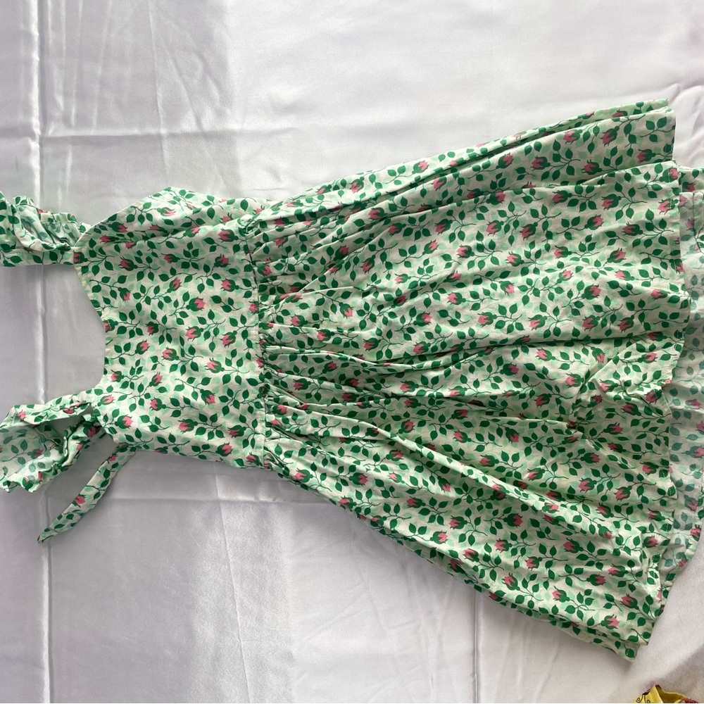 Floral Green and Pink Kids Casual Dress